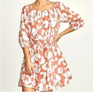 Elizabeth and James Uptown Casual Rust Cream Tie Midi Dress